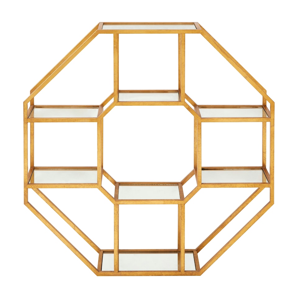 image 1 of Interiors by Premier Hexagonal Shelf Unit, Elegant Mirrored Storage Shelf Unit, Antique Luxe Design Decorative Wall Unit Gold
