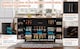 image 9 of VILUXE Mobile Kitchen Island with Foldable Worktop, Hidden Cutlery Drawer, Large Drawer, Adjustable Shelves, Door Racks, Towel Rack, Spice Rack and 5 Wheels, Black and Natural Wood