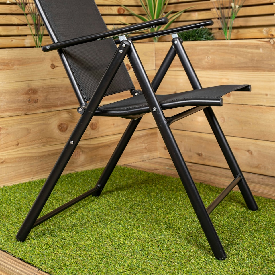 image 1 of Set of 2 Outdoor Garden Patio Multi Position Reclining Folding Chair in Black Black