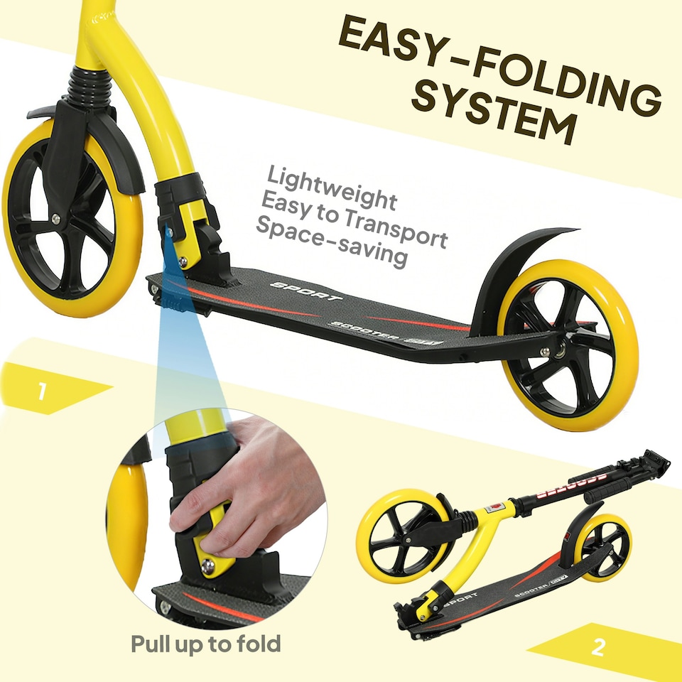 image 1 of HOMCOM Teens Adult Kick Scooter Foldable Adjust Aluminium For 14+ Yellow Yellow