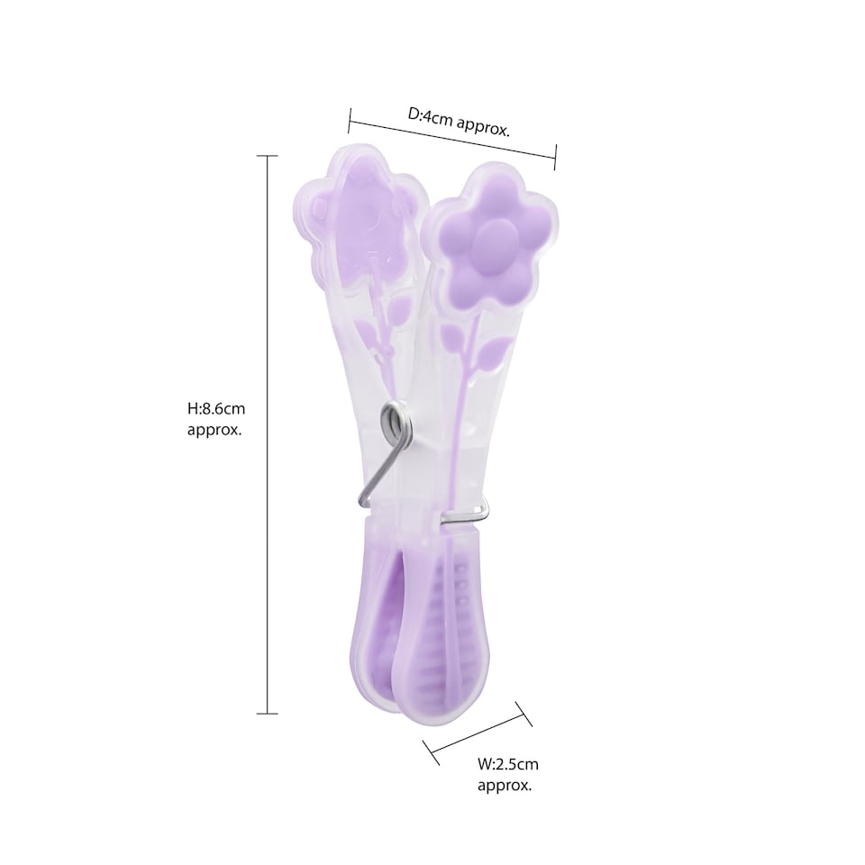 image 1 of JVL Grey Peg Basket with 48 Soft Touch Flower Clothes Pegs, Assorted Colours