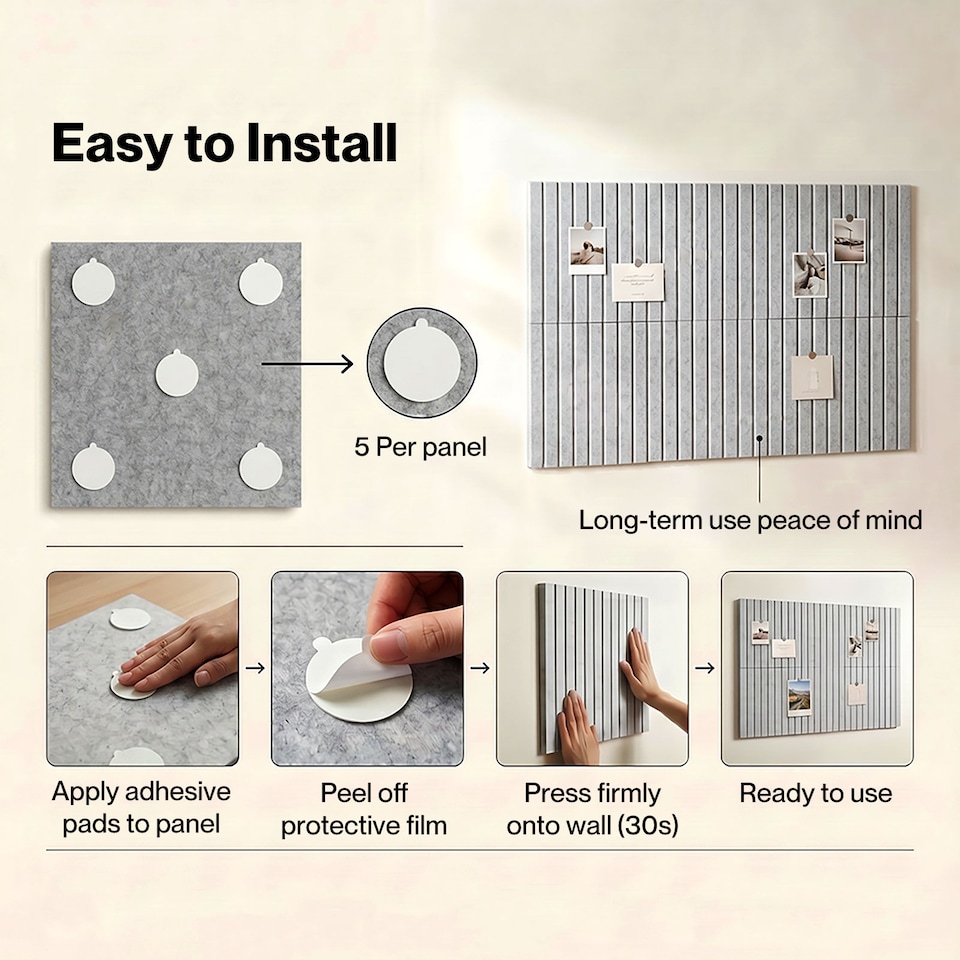 image 1 of Levede Felt Notice Board 6 Pack Wall Tiles Pin Board Self Adhesive Grey 30x30cm