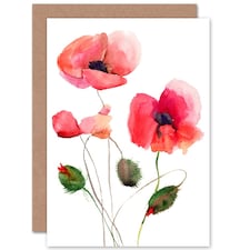 Red Poppies Poppy Flower Simple Floral Watercolour Art Card