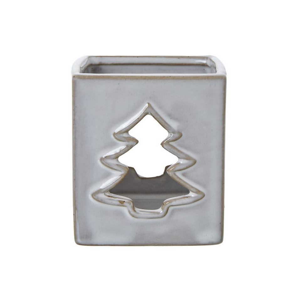 image 1 of Tree Cut-Out Square Tealight Holder - Ceramic - L7 x W7 x H8 cm - White