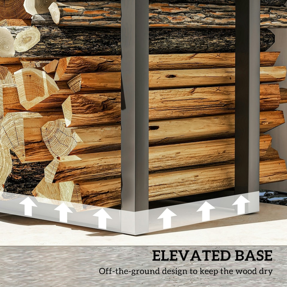 image 1 of Outsunny 100-150cm Retractable Metal Firewood Log Holder Rack with Hooks