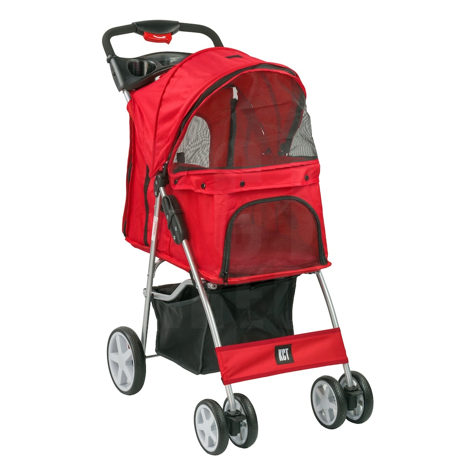 image 1 of KCT Red Pet Stroller with Rain Cover Red