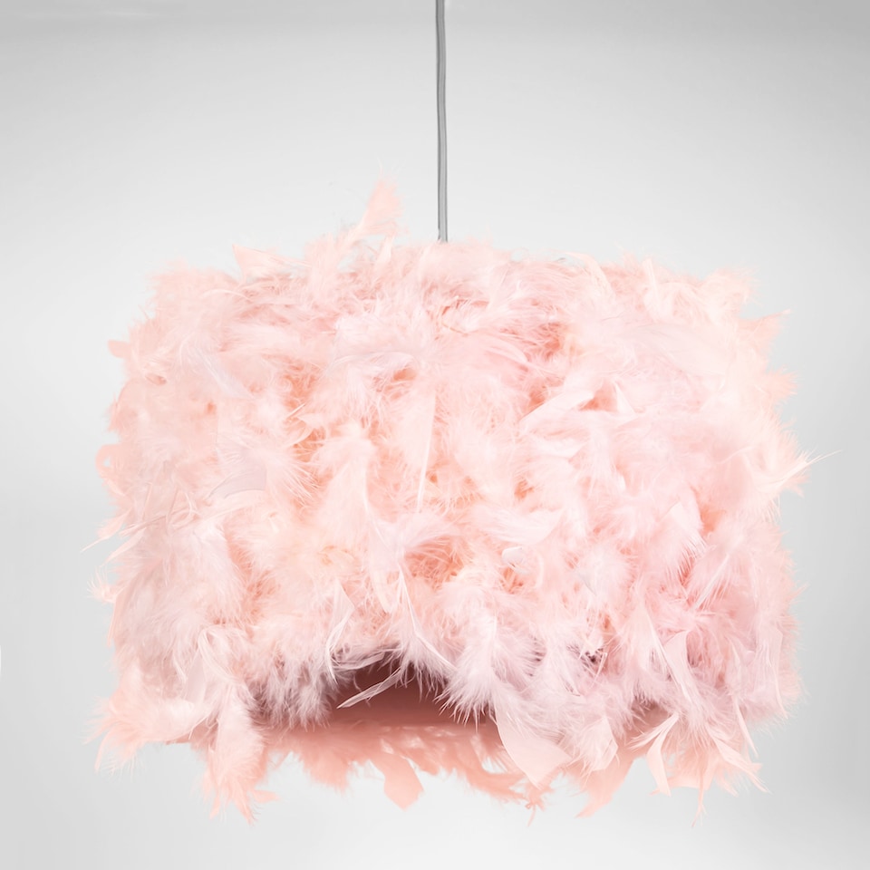 image 1 of Modern Designer Real Pink Feather Drum Lamp Shade with Inner Cotton Lining | Pink