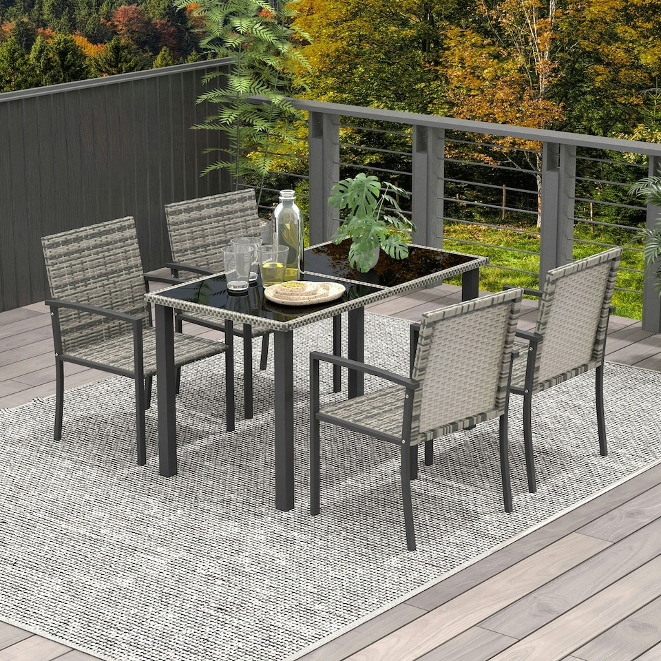 image 1 of Outsunny Rattan Garden Furniture for 4, Dining Table and Chairs, Mixed Grey