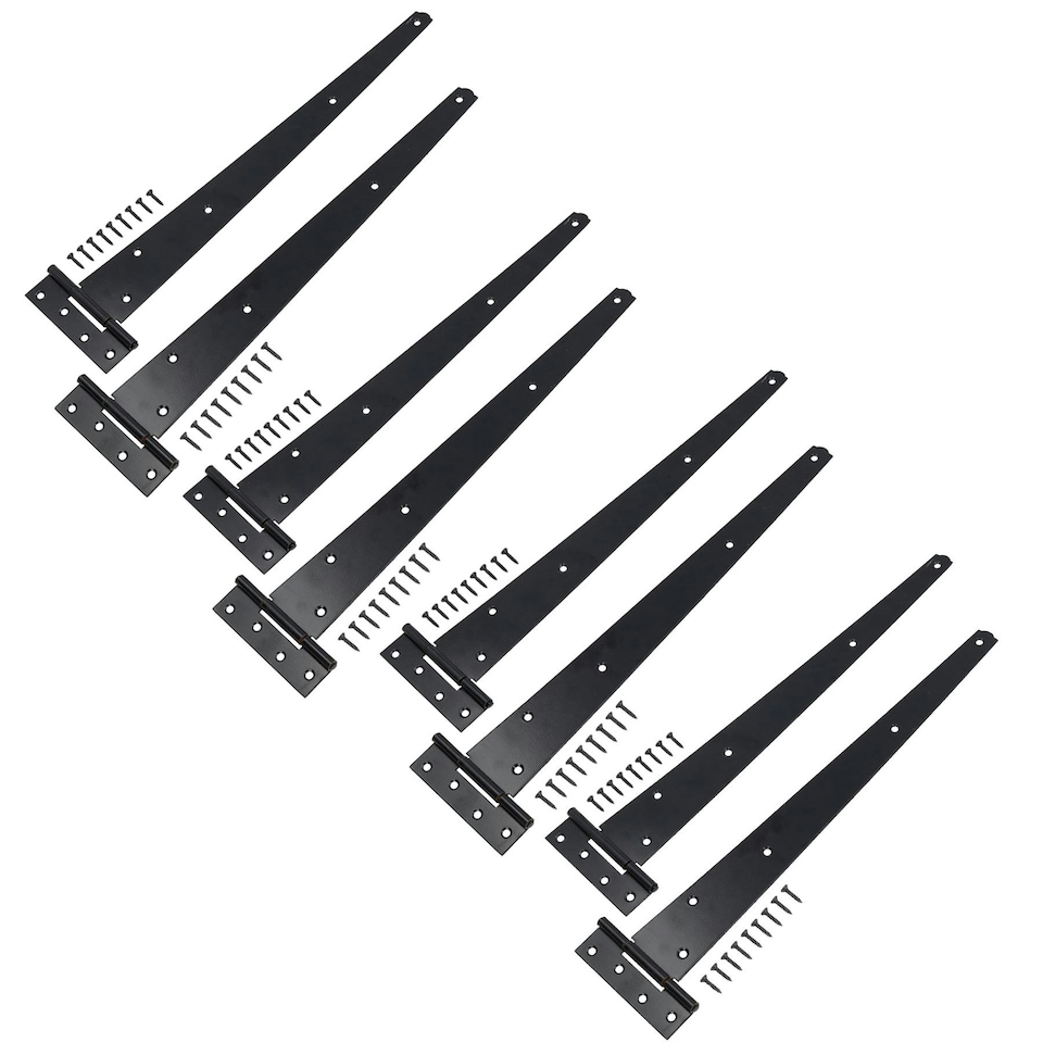 image 1 of 18" (450mm) Heavy Duty T Tee Hinges for Doors + Gates with Fixing Screws 8pc Black