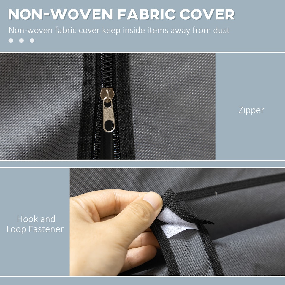 image 1 of HOMCOM Fabric Wardrobe, Portable Wardrobe, Clothes Storage Unit with 8 Shelves, 2 Hanging Rods, 125 x 43 x 162.5 cm, Dark Grey | Grey | Dark Grey