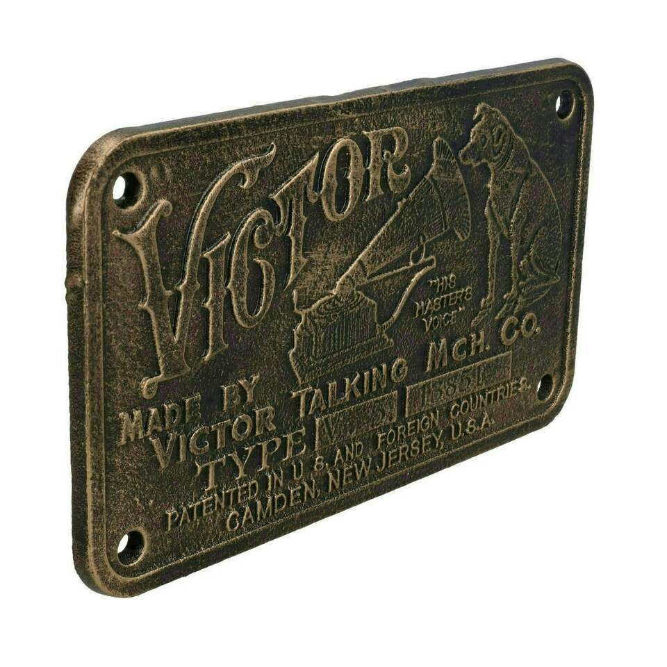 image 1 of HMV Old Victor Nipper Dog Sign Plaque Cast Iron Phonograph Gramophone Music