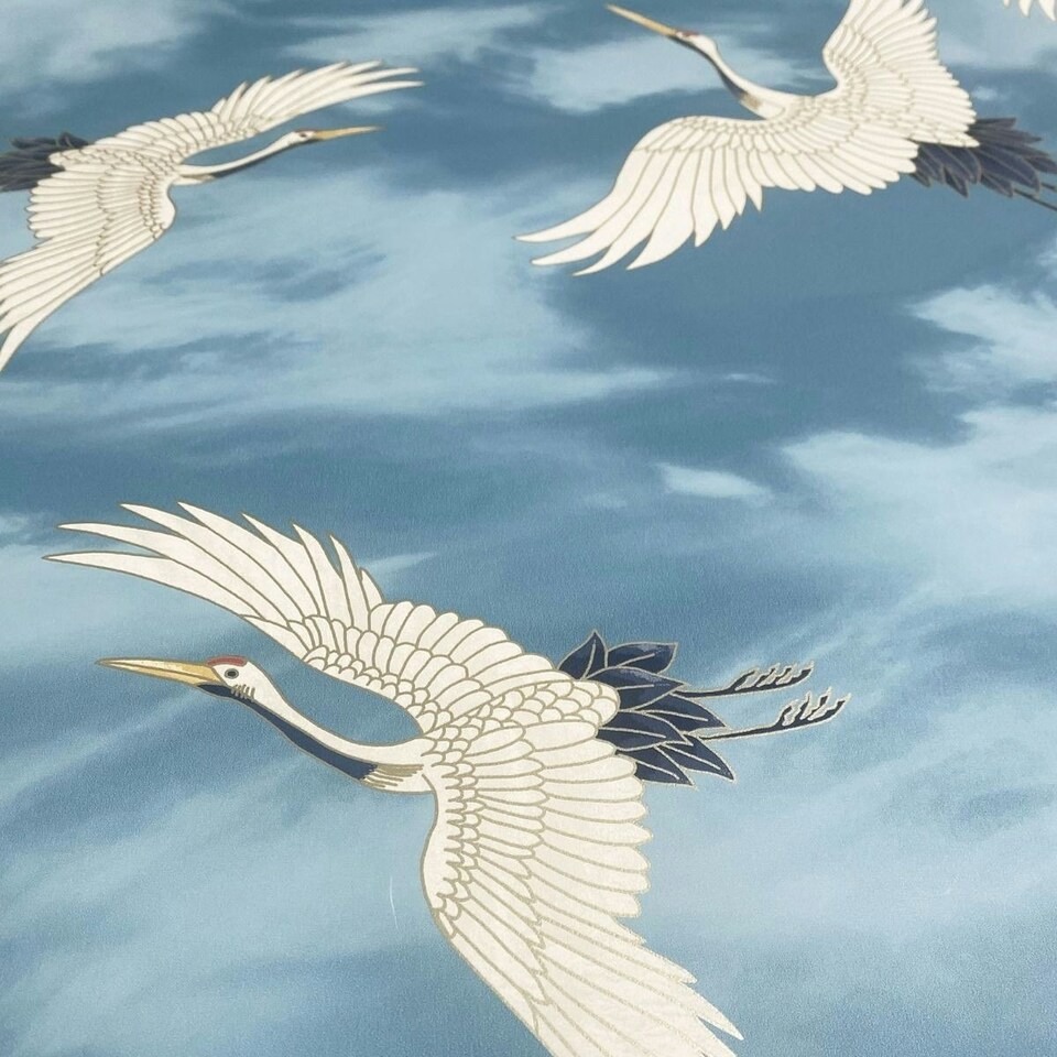 image 1 of Catherine Lansfield Flying Cranes Wallpaper - Blue - 10m x 53cm Blue