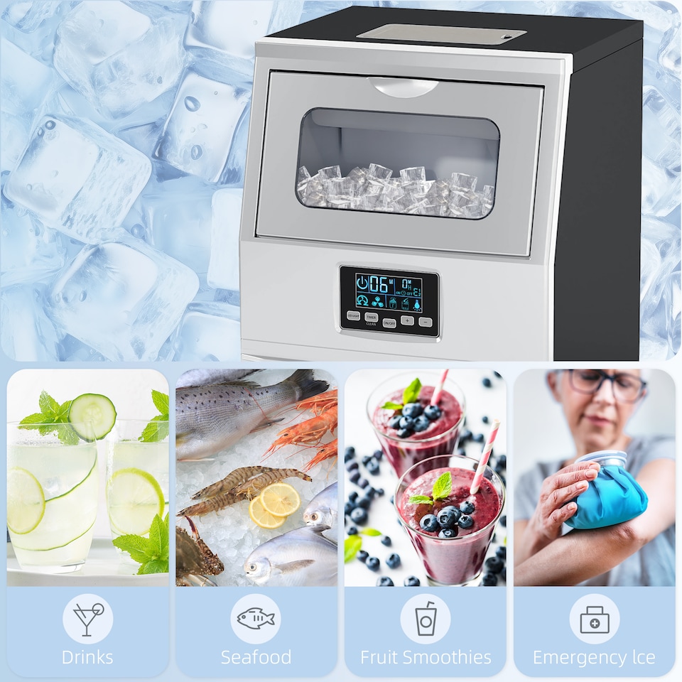 image 1 of HOMCOM Commercial Ice Maker with 4kg Ice Storage for Home Restaurant | Silver
