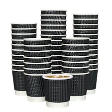 ECONX 4oz Disposable Coffee Cups Black 3-PLY Insulated Ripple Wall Paper Cups 100pc