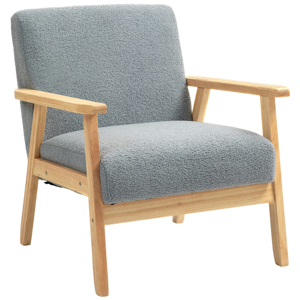 image 1 of HOMCOM Accent Chair with Wood Frame Wide Seat Cashmere Armchair Grey