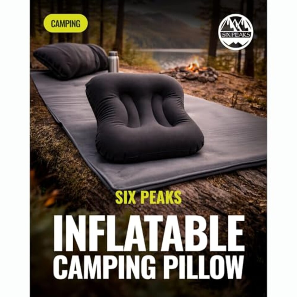 image 1 of Six Peaks Inflatable Camping Pillow, Compact Lightweight Travel With Ergonomic Neck Support, Easy Inflation Valve And Carry Bag For Camping, Hiking, Festivals