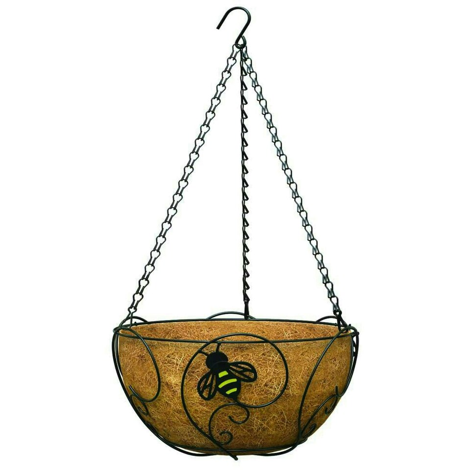 image 1 of Primrose Bee-Conscious Hanging Basket with Black Metal Frame and Coco Liner 36cm