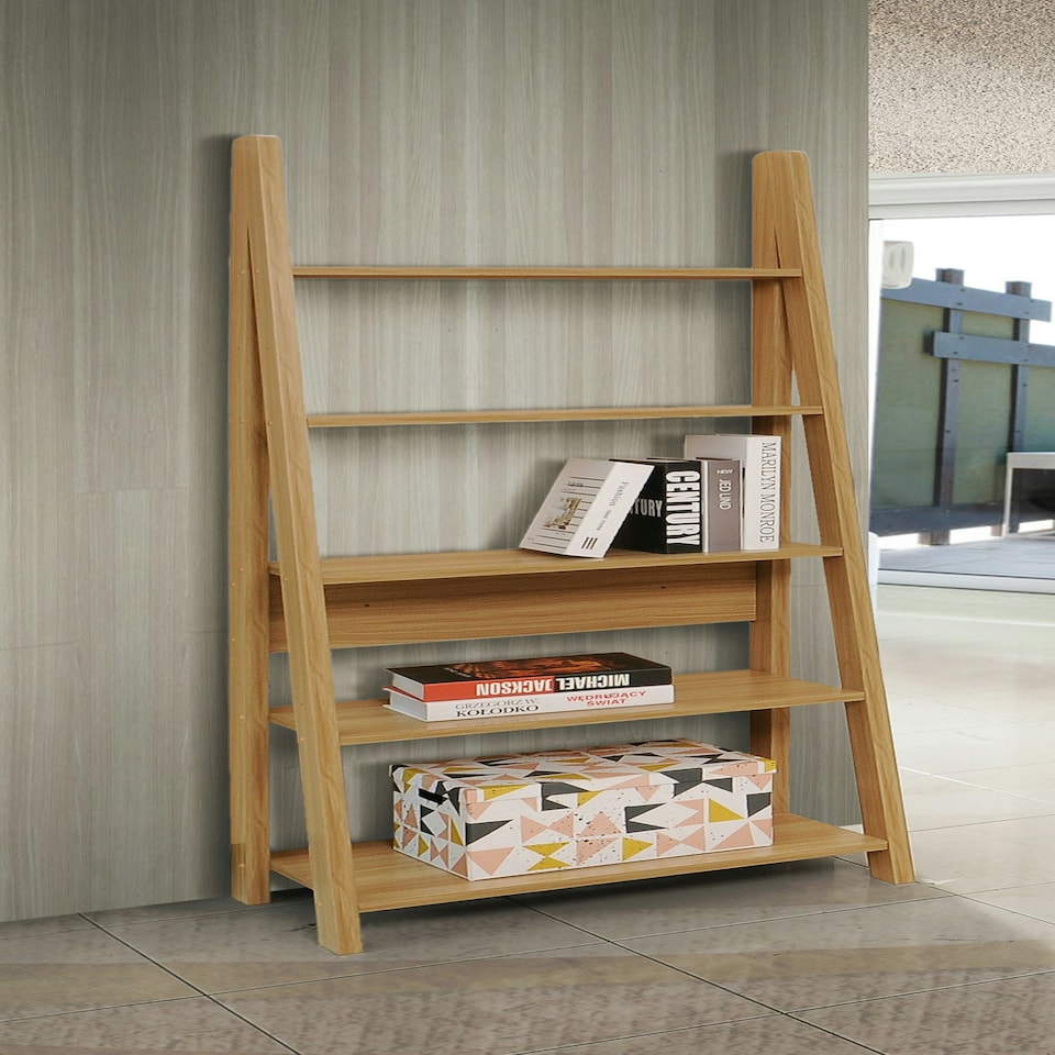 image 1 of Riva Ladder Bookcase 5 Tier Oak Effect