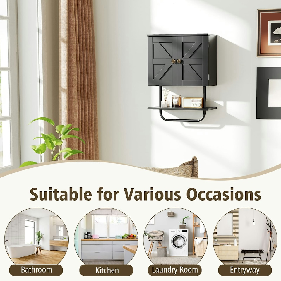 image 1 of COSTWAY Bathroom Cabinet Wall-Mounted Medicine Cabinet Black Black
