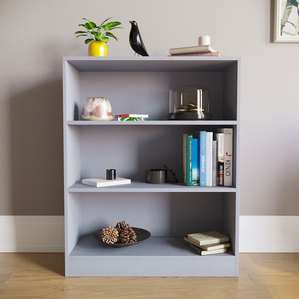 image 1 of Vida Designs Cambridge 3 Tier Low Bookcase Display Storage, Grey