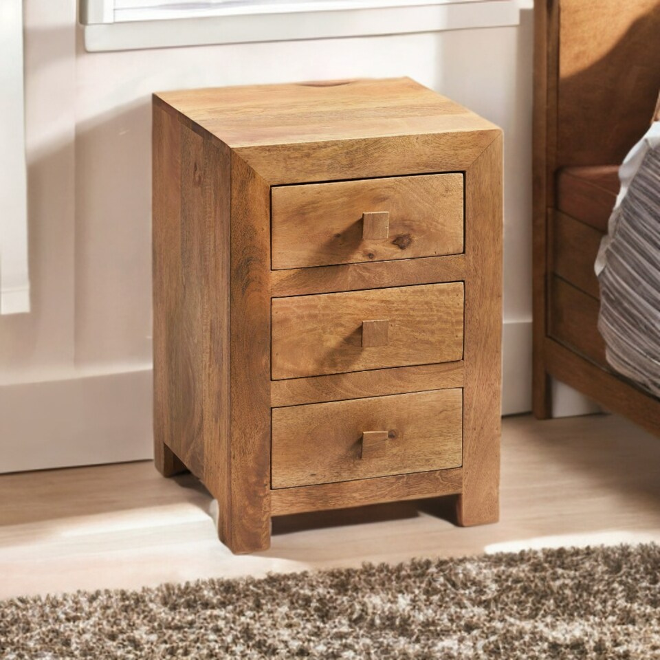 image 1 of Kaylin Light Mango 3 Drawer Bedside Cabinet Brown
