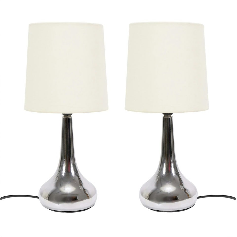 image 1 of ValueLights Teardrop Pair Chrome Touch Table Lamp Cream Shade & Bulb | Cream