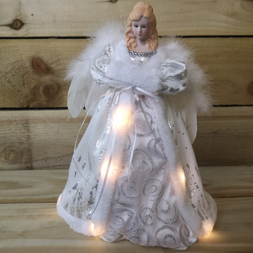image 1 of 30cm Premier Lit Angel Christmas Tree Topper with Warm White LEDs