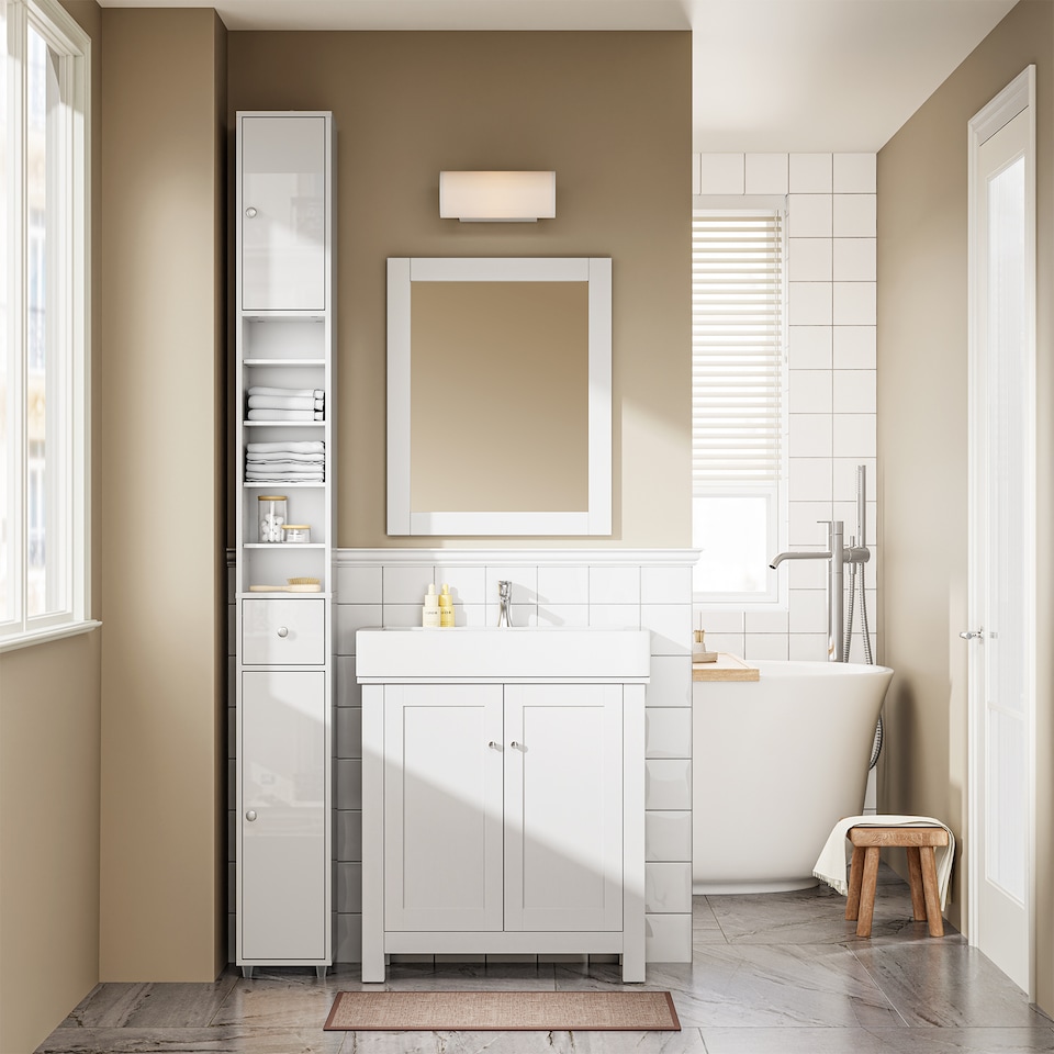 image 1 of SoBuy Tall Bathroom Storage Cabinet with 6 Adjustable Shelves, Gloss White, 7.9x7.9x70.9 inches, 13.5 kg - BZR167-GW