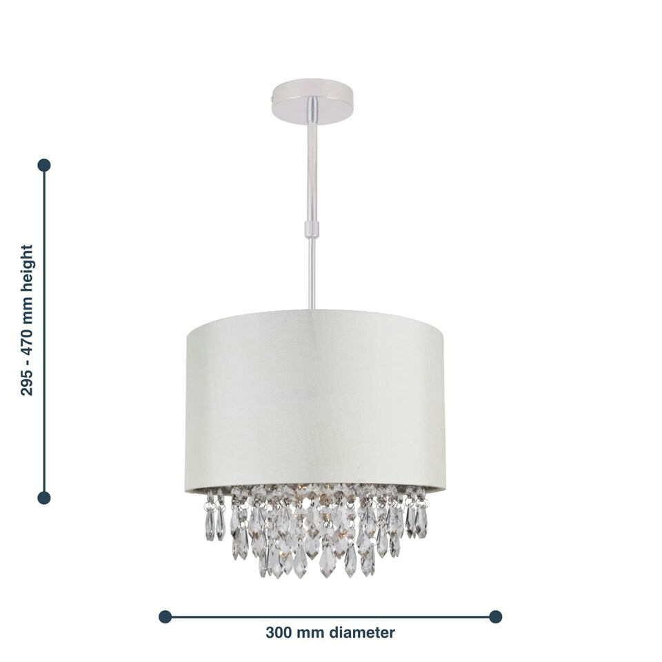 image 1 of First Choice Lighting Set of 2 300mm Cream Faux Silk Ceiling Adjustable Flush Shade with Chrome Inner and Clear Droplets Chrome | Cream