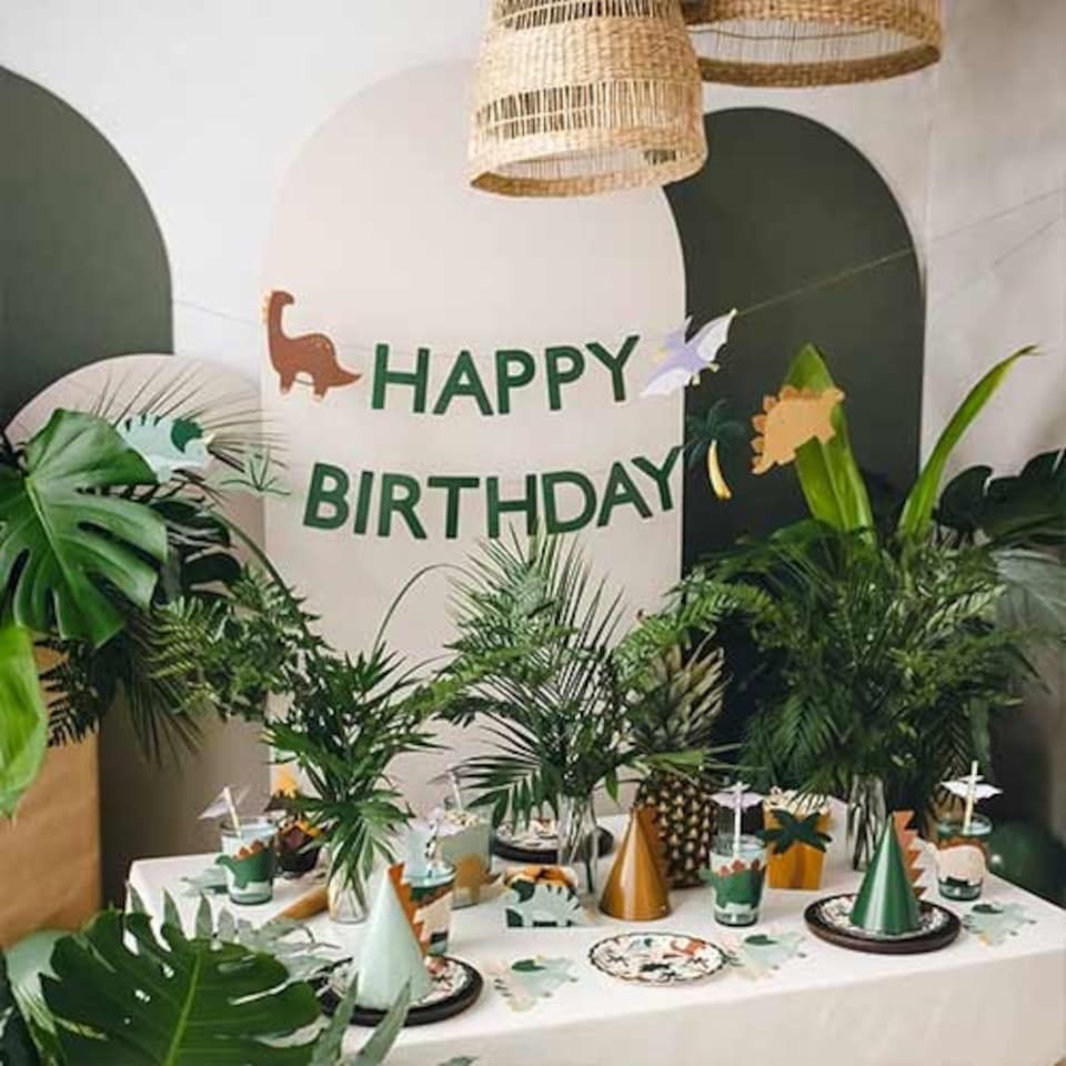 image 1 of Dinosaur Happy Birthday Banner Hanging Party Garland 3m