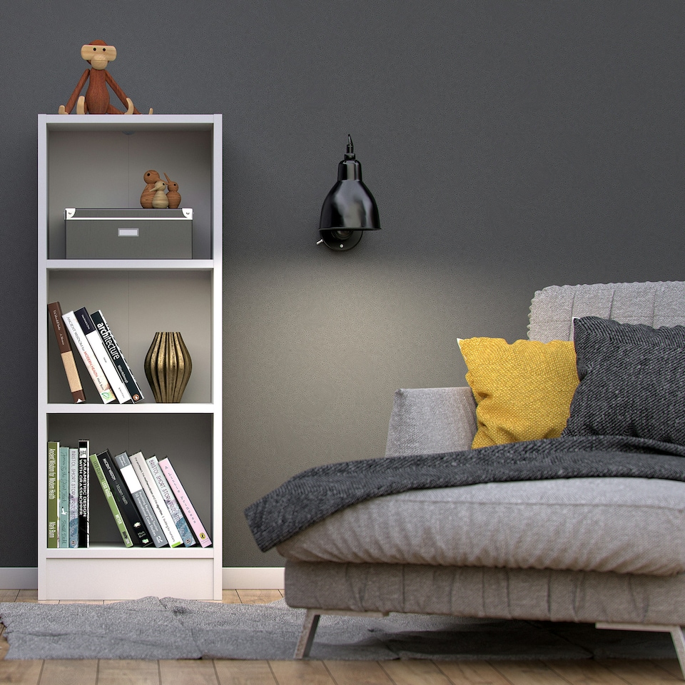 image 1 of Basic Low Narrow Bookcase (2 Shelves) in White