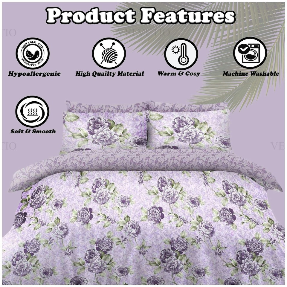 image 1 of VELVETIO Jessica Complete Duvet Cover Set with Fitted Sheet Luxury Bedding Quilt Purple | Single