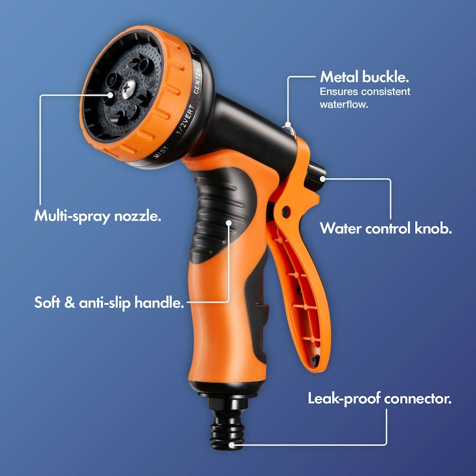 image 1 of VonHaus Expandable Garden Hose 50FT with 10-Pattern Spray Black | Orange | 50FT