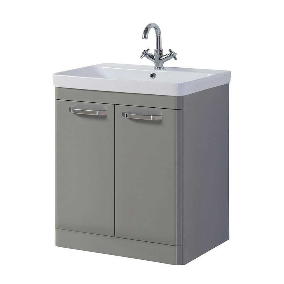 image 1 of Bathroom 2-Door Floor Standing Vanity Unit with Basin 800mm Wide White 1 Tap Hole - Basalt Grey - Brassware Not Included | White | White | 1