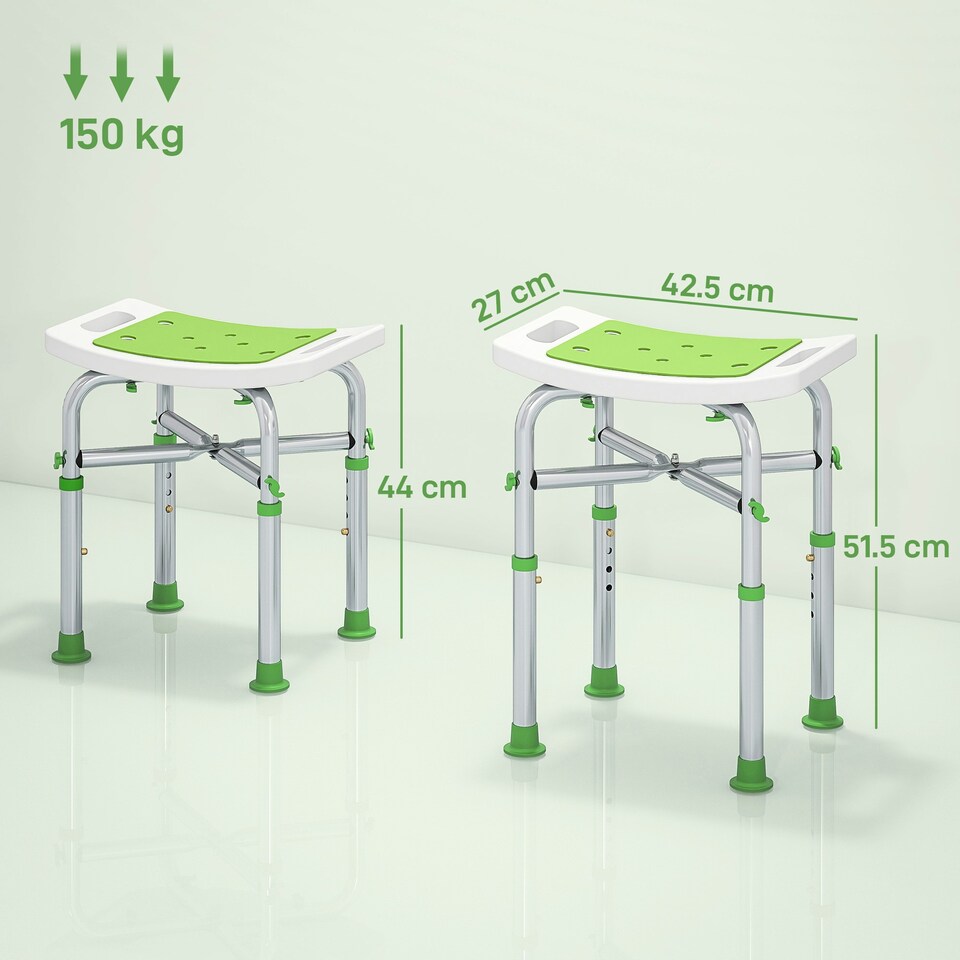 image 1 of HOMCOM Adjustable Shower Stool with Foot Pads for Elderly Disabled Green