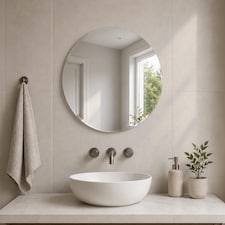 Showerdrape Fitzrovia Round Wall Mounted Frameless Bevelled Edge Bathroom Mirror 45 x 45cm | Chrome | Mirror | 1