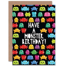 Monster Birthday Kids Boys Cute Bright Greeting Card