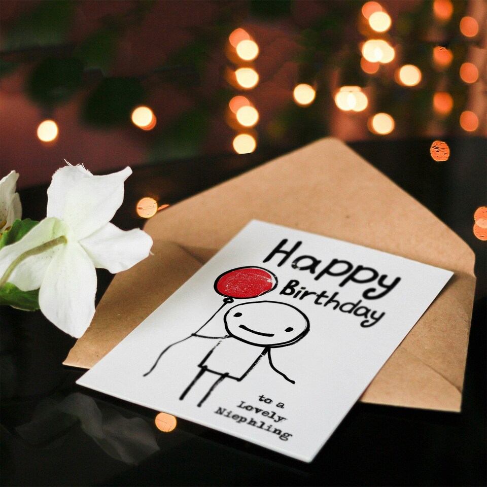 image 1 of Lovely Niephling Stick Figure Red Balloon Birthday Card