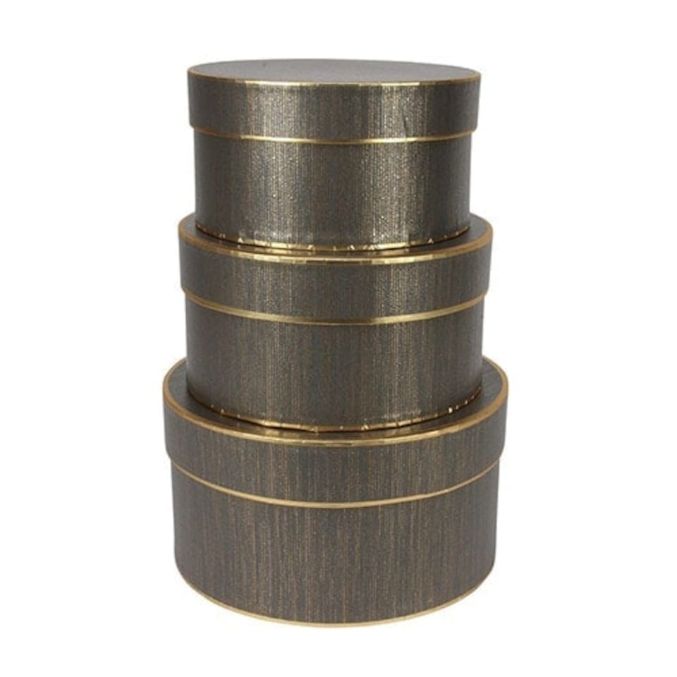 image 1 of Round Grey Hat Boxes with Gold Trim - Pack of 3