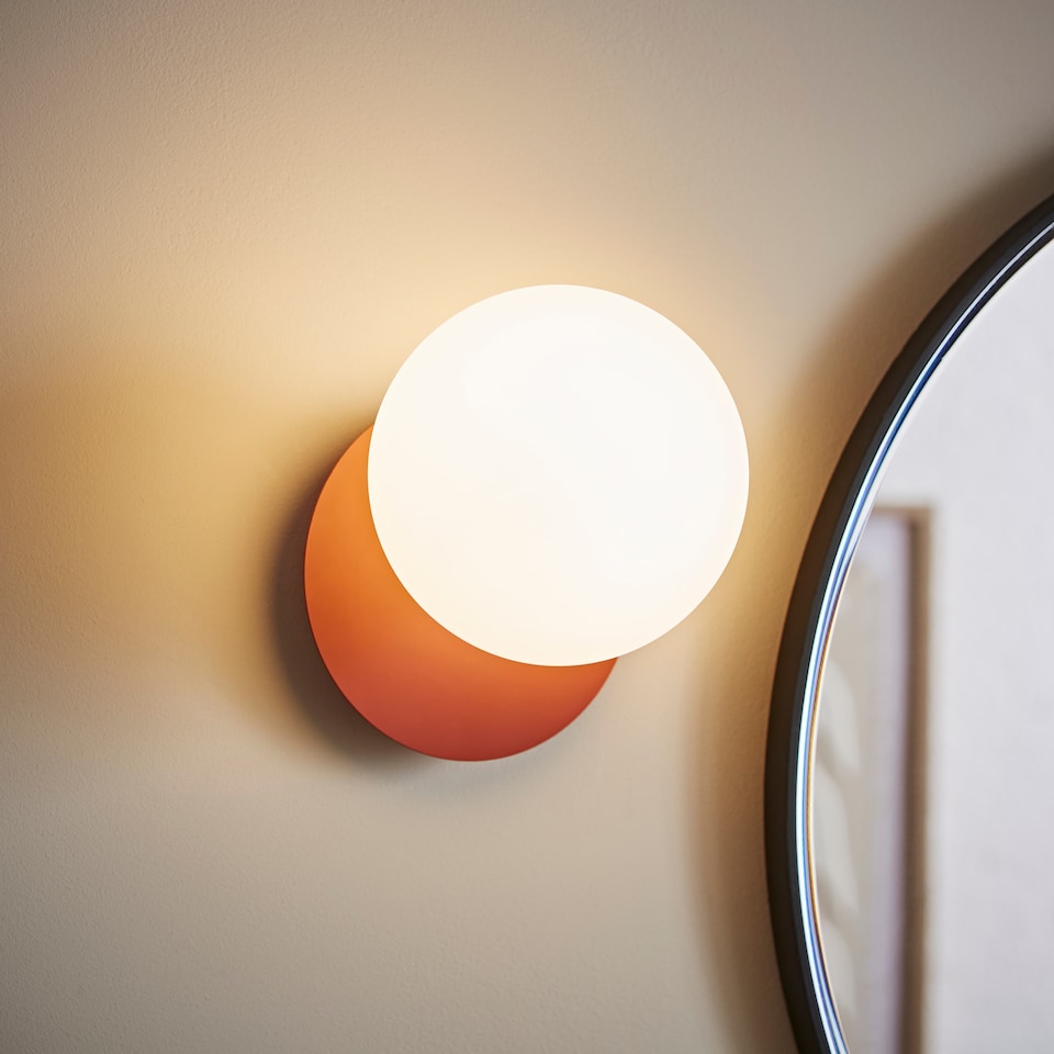 image 1 of ValueLights Darla Rust Frosted Globe Bathroom Wall Light & Bulb | Orange