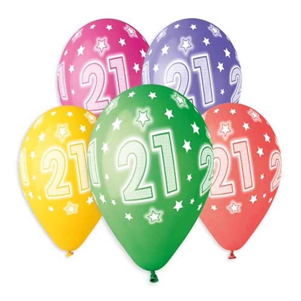 image 1 of Assorted Colour Cosmic Stars Age 21 Latex Balloons 33cm / 13 in - Pack of 6