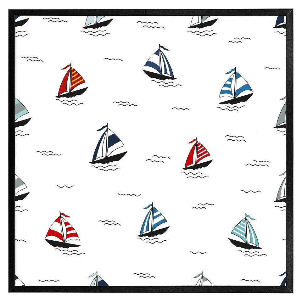 image 1 of Red & blue sailboats (Picture Frame) Brown | M