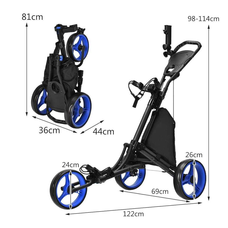 image 1 of COSTWAY 3 Wheel Golf Push Cart Folding Golf Holder Blue