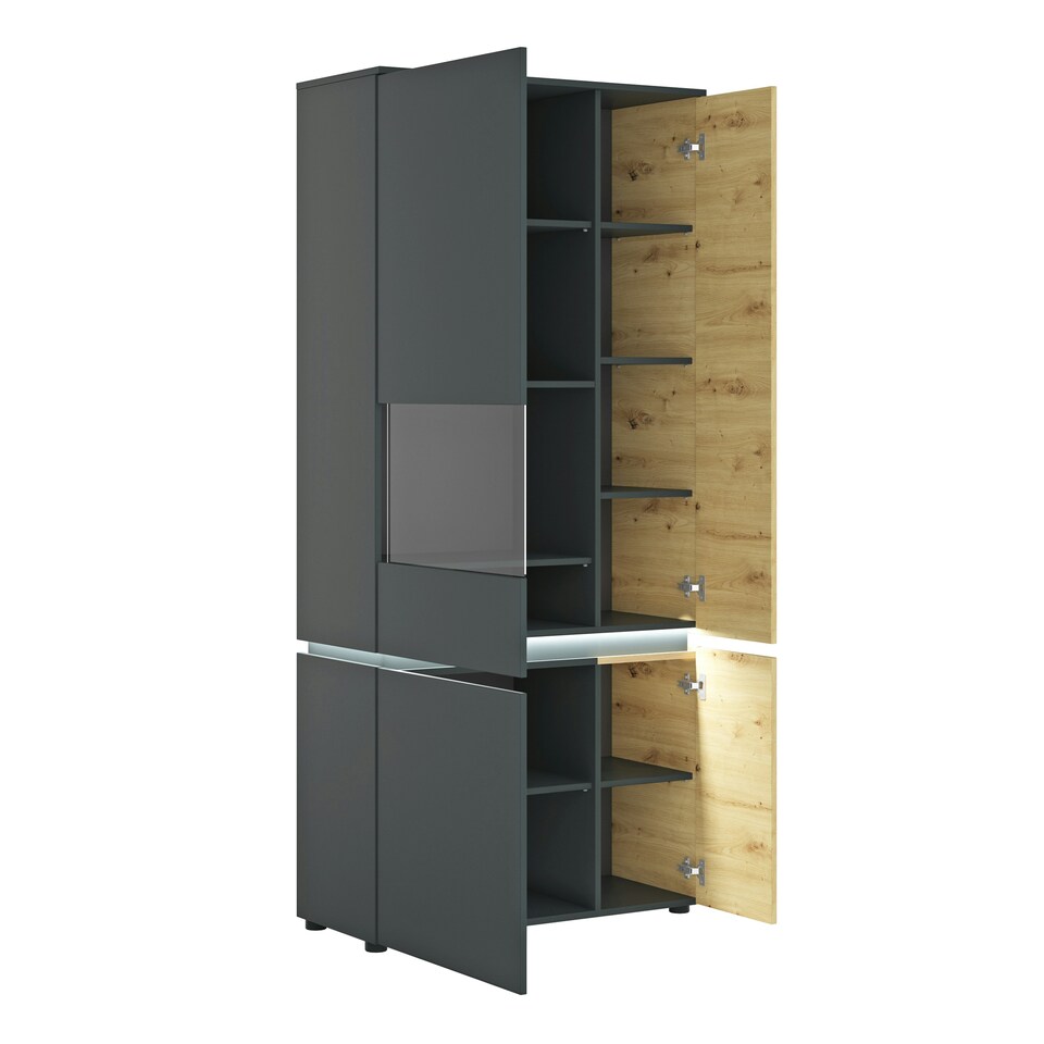image 1 of Luci 4 Door Tall Display Cabinet LH (including LED lighting) in Platinum and Oak