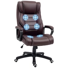 Vinsetto Office Chair with 6-Point Maaage, PU Desk Chair with Padded Seat and Armrest, Computer Chair with Tilt Function for Home, Brown