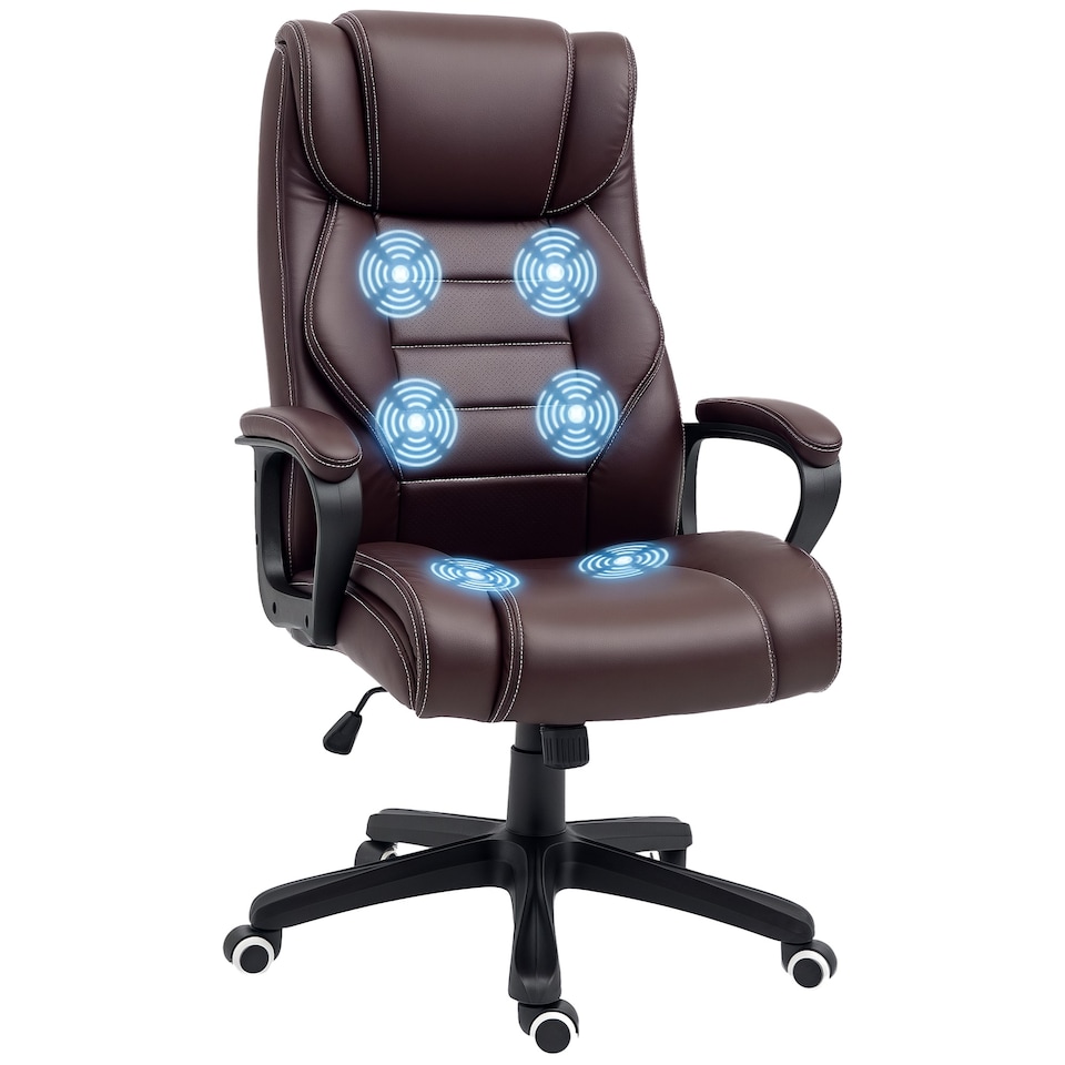 image 1 of Vinsetto Office Chair with 6-Point Maaage, PU Desk Chair with Padded Seat and Armrest, Computer Chair with Tilt Function for Home, Brown