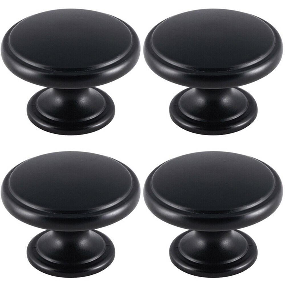 Loops 4x Ring Domed Cupboard Door Knob 38.5mm Diameter Matt Black Cabinet Handle