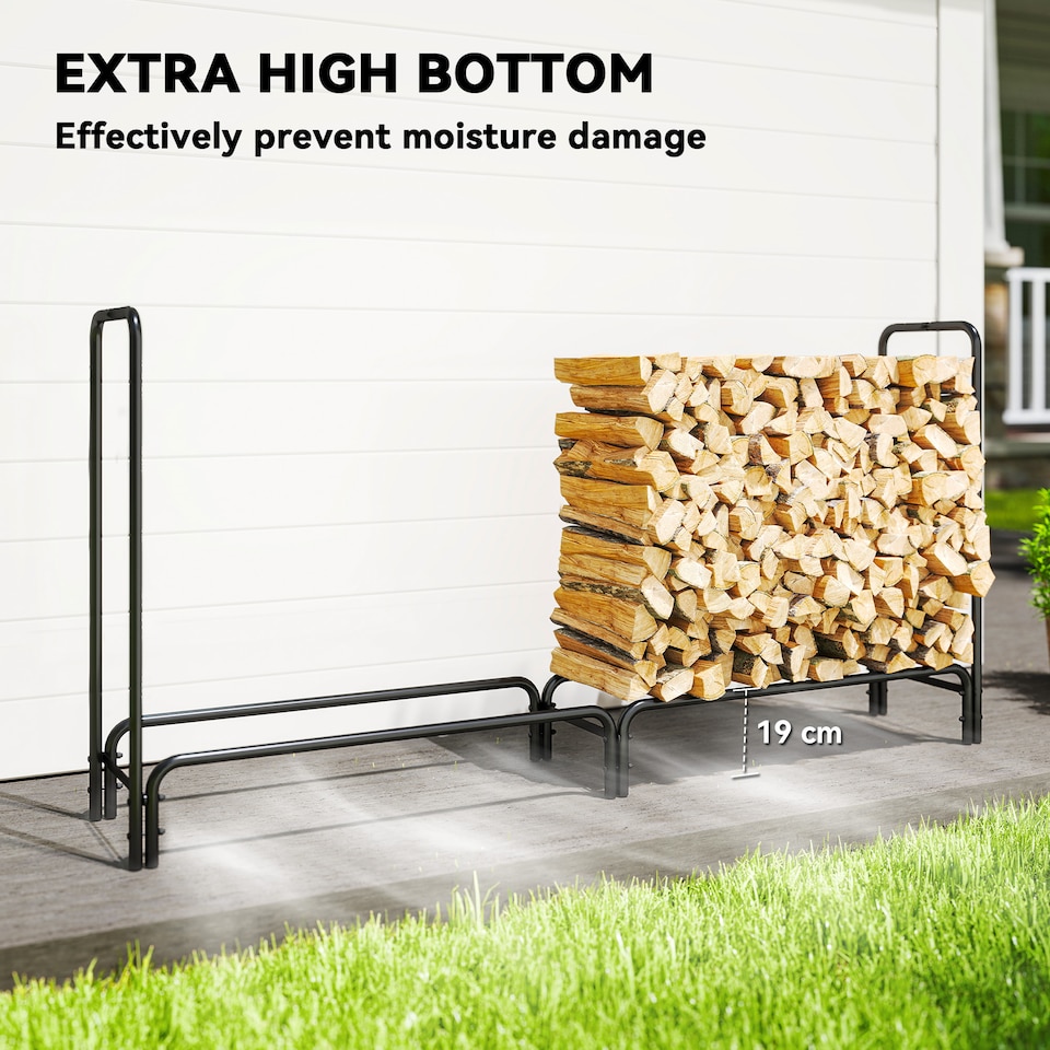 image 1 of Outsunny Firewood Rack with Waterproof Cover, Heavy Duty Metal Log Store Indoors, Log Storage Holder for Outdoor Indoor Fireplace, 200 x 36 x 99 cm, Dark Green