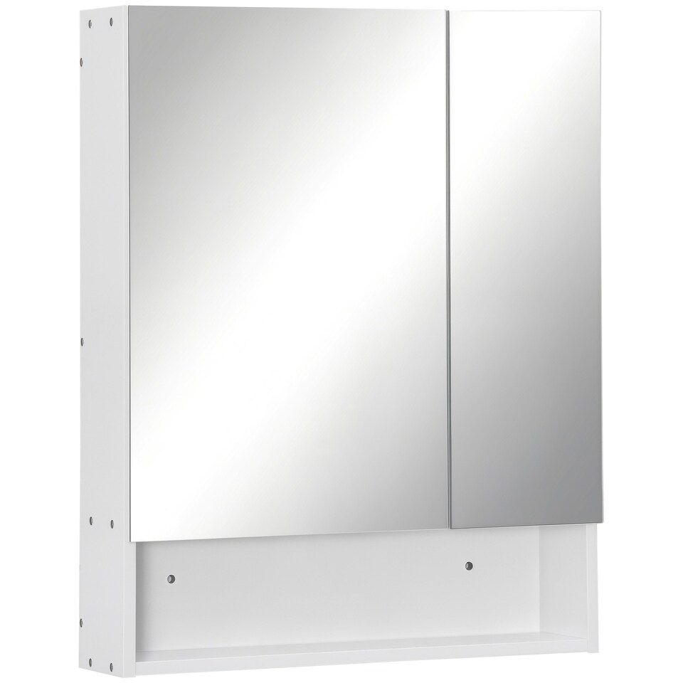 image 1 of kleankin Wall Mount Medicine Cabinet with Mirror and Adjustable Shelf, White White