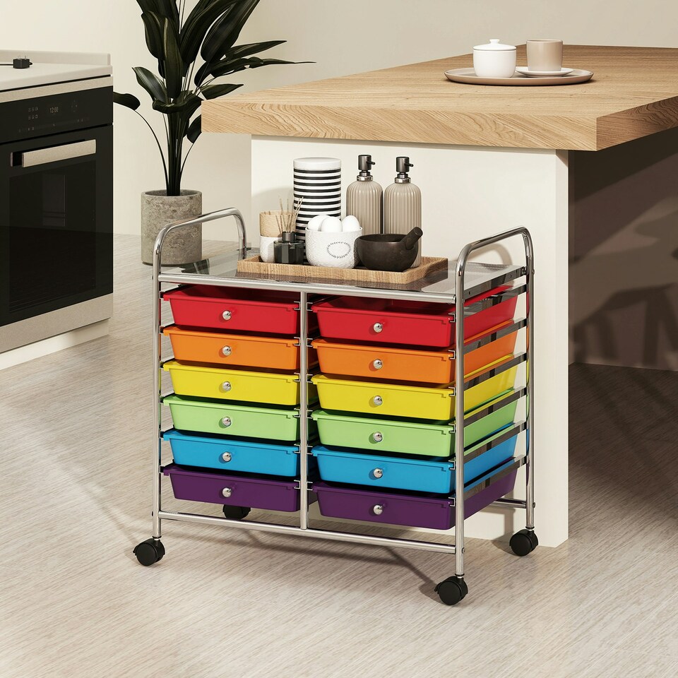 image 1 of COSTWAY 12 Drawers Utility Cart Storage Rolling Multi-color